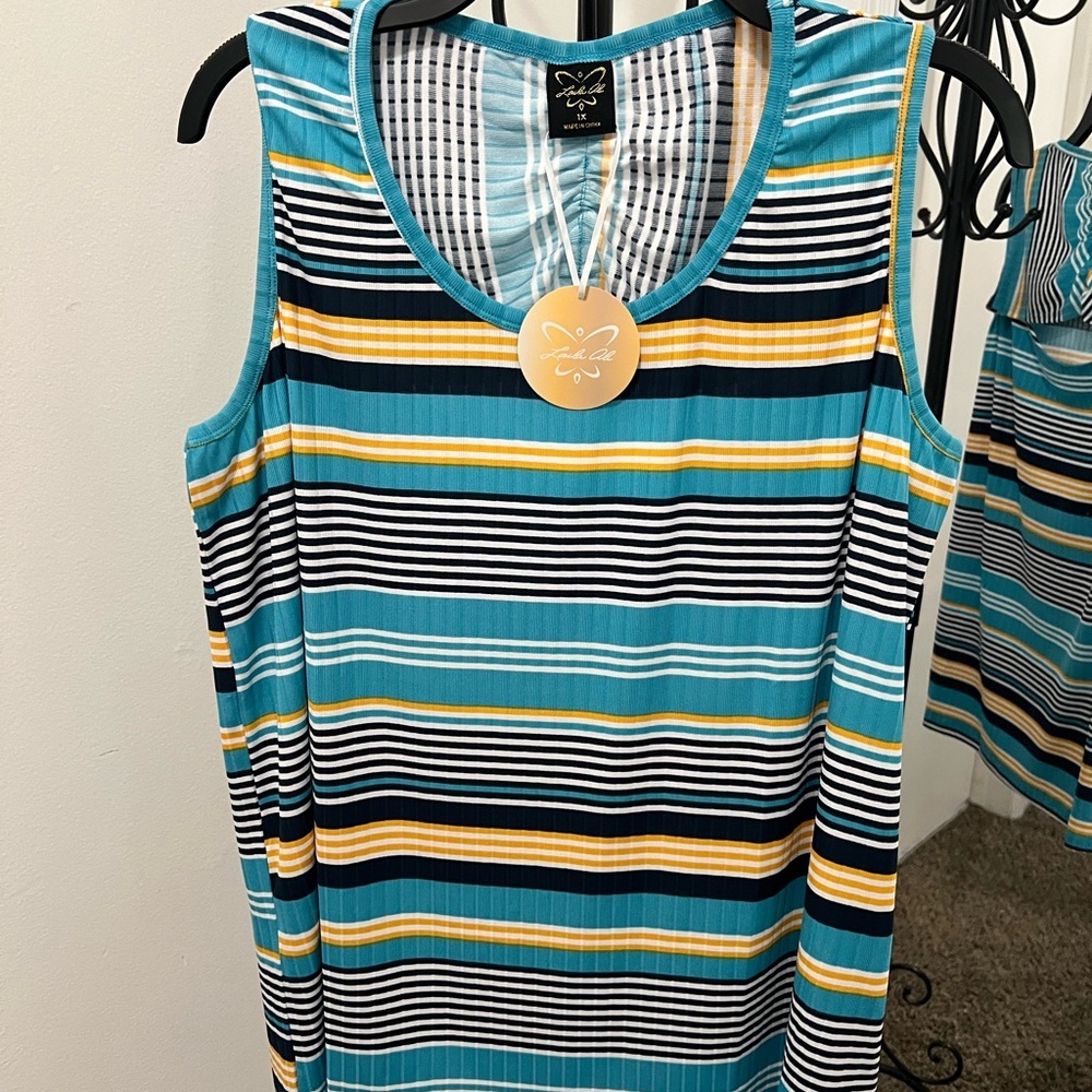 Laila Ali NEW Vibrant Blue and Yellow Ribbed Tank Top